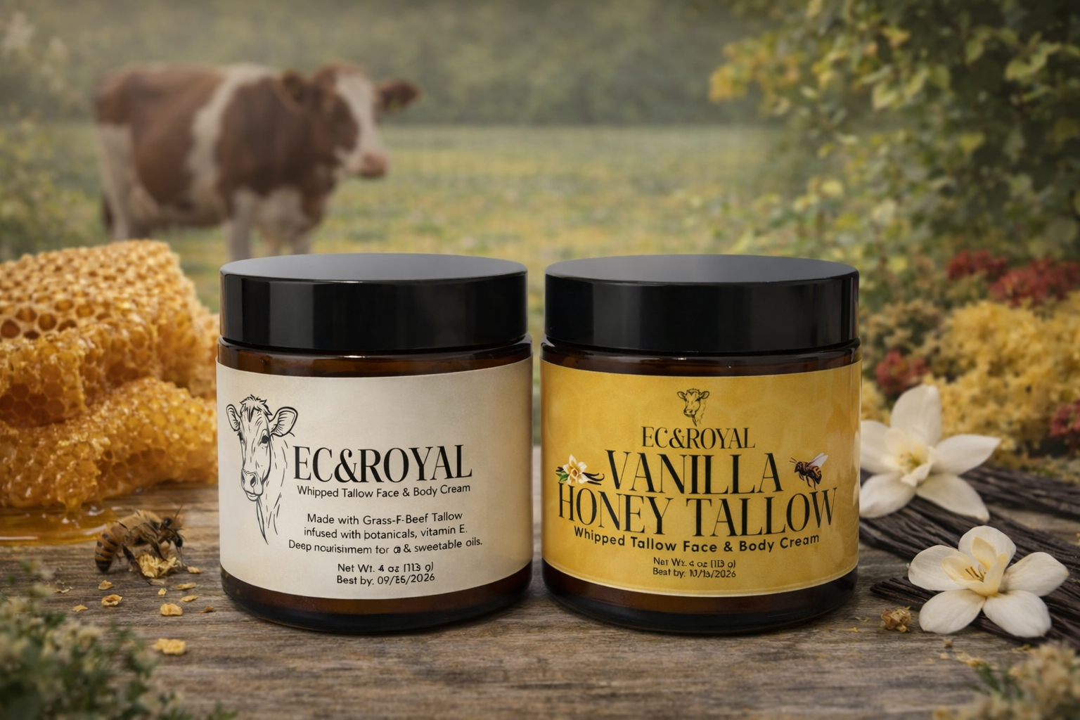 Natural grass-fed tallow skincare with botanical oils and vitamin E